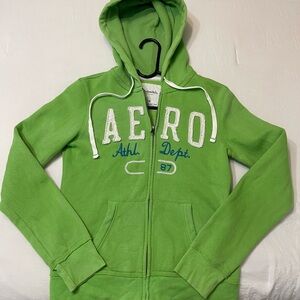 Aeropostale Bright Green Zip-Up Embroidered Hoodie
